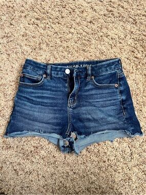 American Eagle Outfitters Dark Wash Frayed Hem Denim Shorts